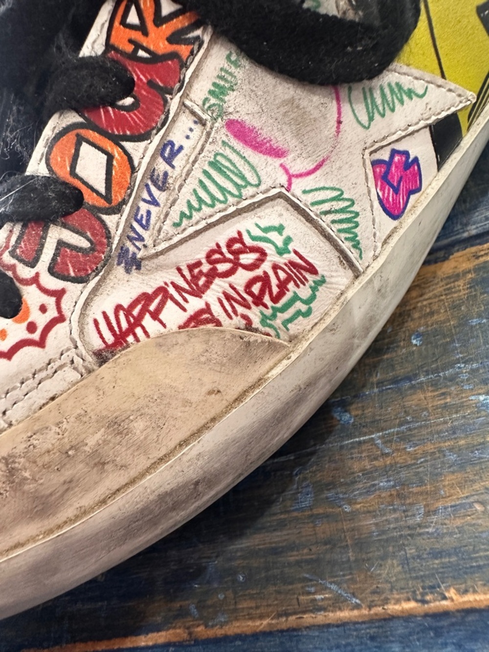 Golden Goose Graffiti Lace-Up Sneakers - Black Laces VGUC slight creasing - Picture 10 of 14